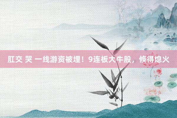 肛交 哭 一线游资被埋！9连板大牛股，倏得熄火