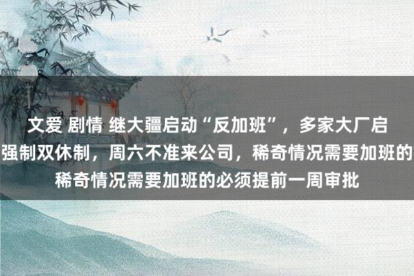 文爱 剧情 继大疆启动“反加班”，多家大厂启动强制放工！海尔强制双休制，周六不准来公司，稀奇情况需要加班的必须提前一周审批