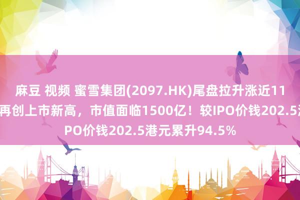麻豆 视频 蜜雪集团(2097.HK)尾盘拉升涨近11%报394港元，再创上市新高，市值面临1500亿！较IPO价钱202.5港元累升94.5%